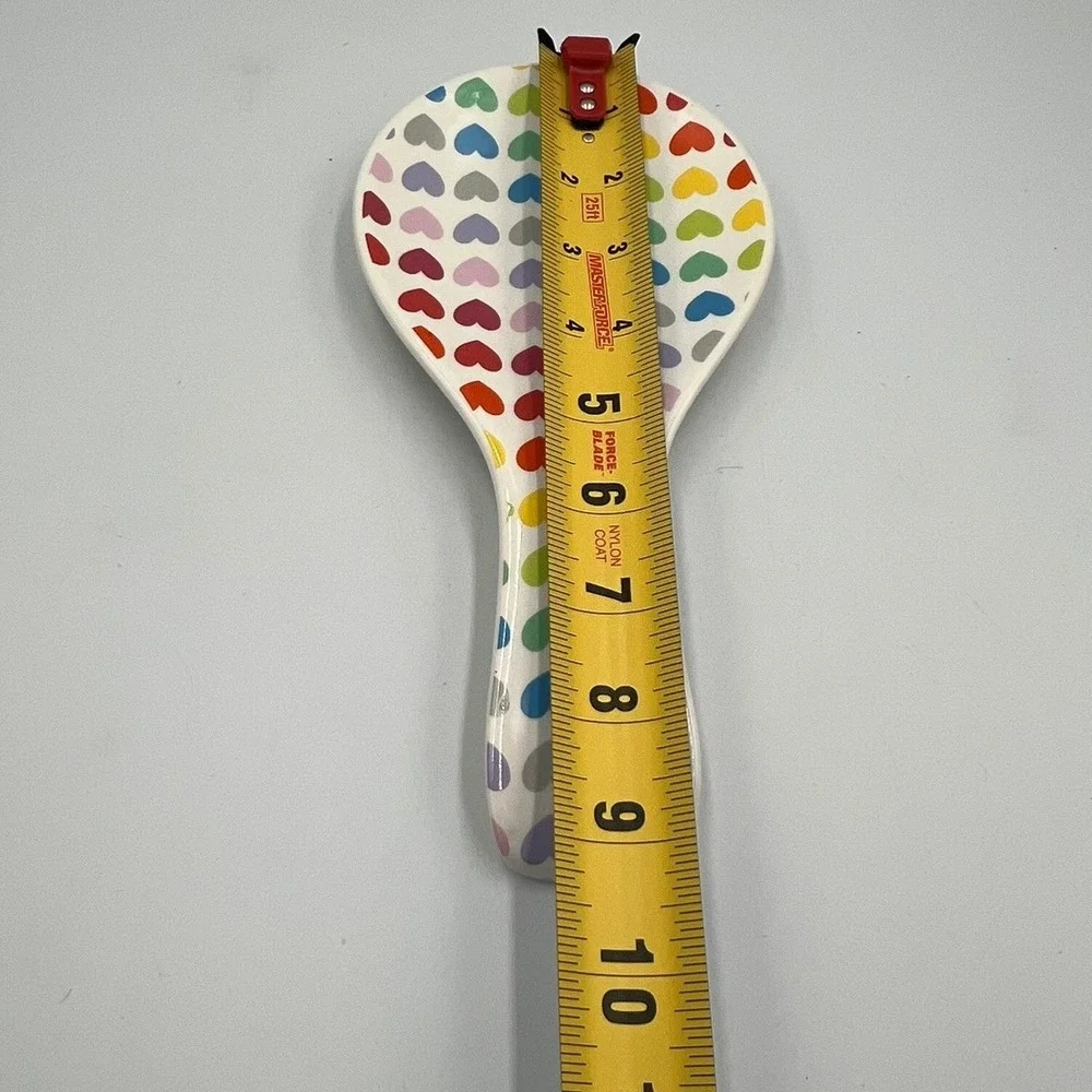 Dabney Lee Rainbow Heart Ceramic Spoon Rest 9 Inch Multicolor New